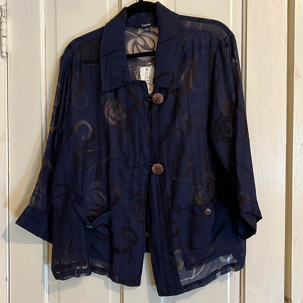 Navy sheer jacket blouse